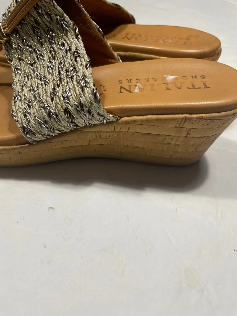 Italian Shoemakers Tan Made in Italy Braided-Strap Wedge Sandal sz 8.5
